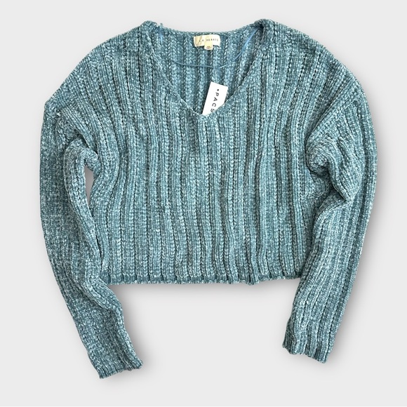 Pacsun L.A. Hearts Chenille Soft Knit Cropped V-Neck Sweater Size XS Aqua Blue - Picture 1 of 6